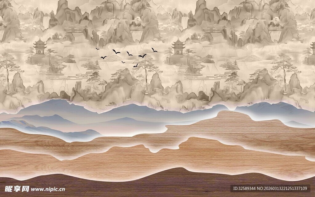 复古风海浪沙滩纹理图