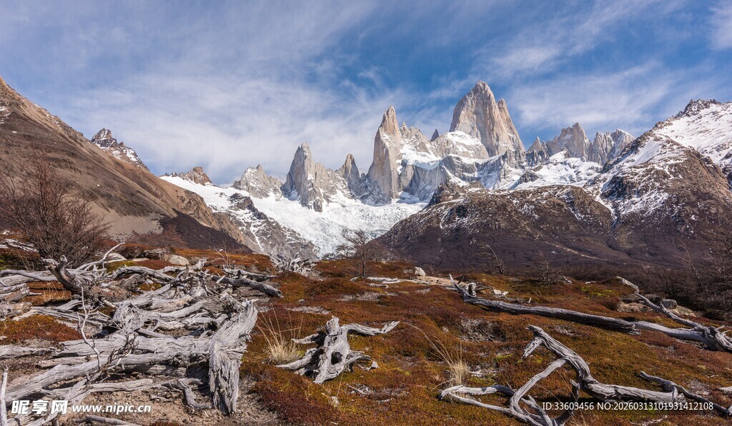 壮丽雪山下的荒野景观