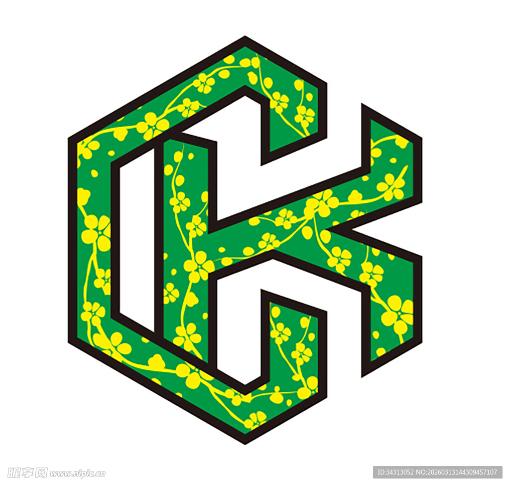 黄绿花纹CK字母标志图案