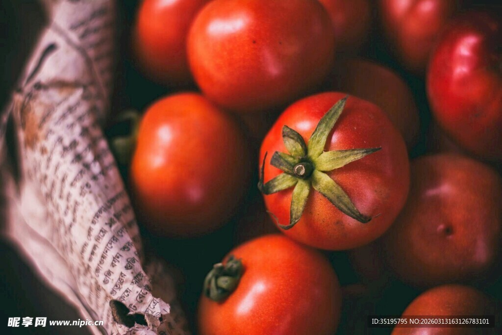新鲜红番茄饱满色泽诱人