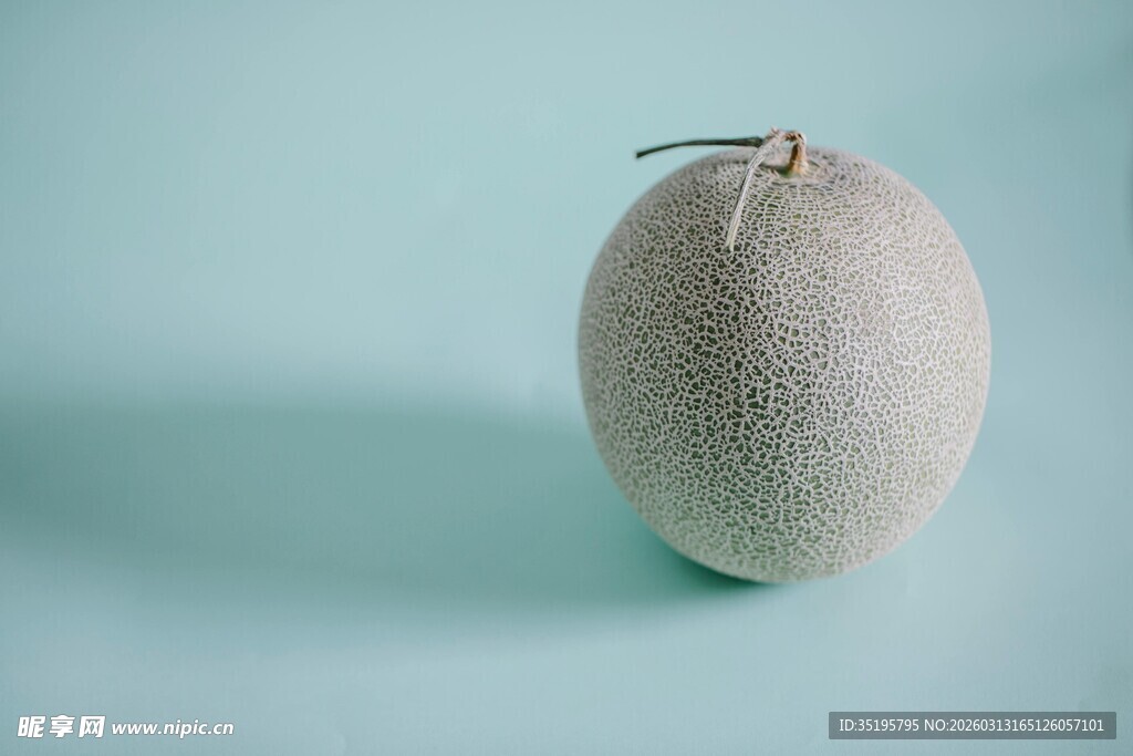 浅蓝背景下的圆甜瓜
