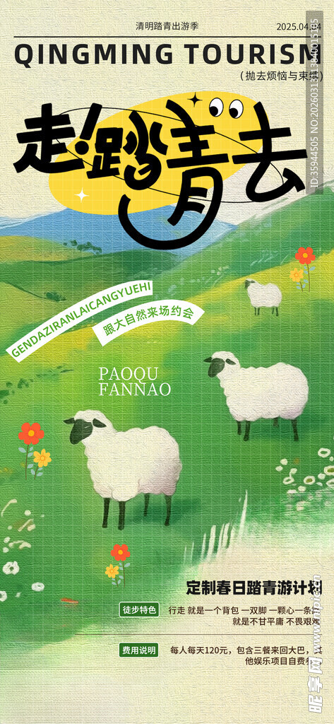 踏青草原漫步的可爱绵羊