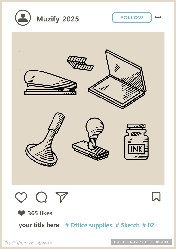 6款入 办公用品素描画