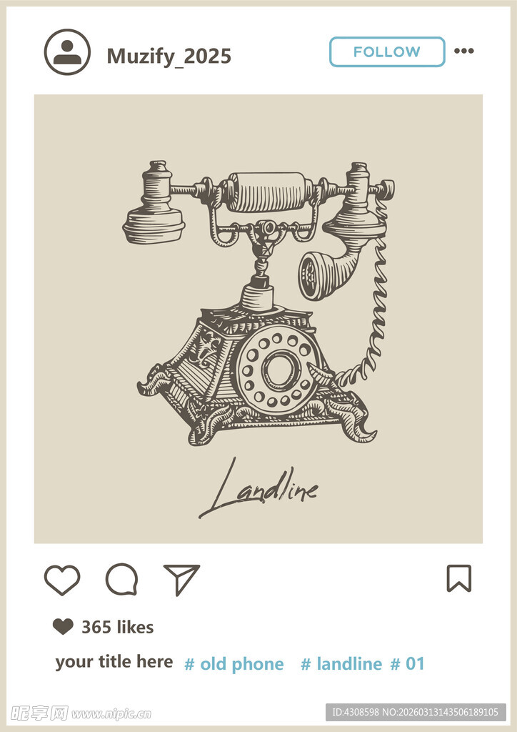 复古座机素描画