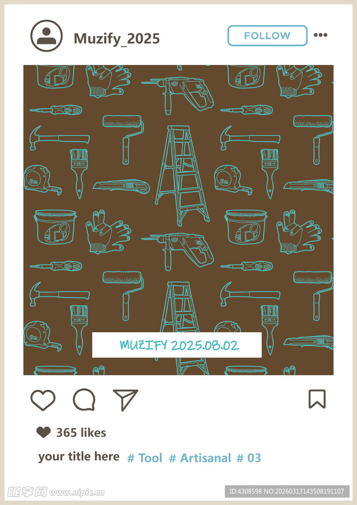 四方连续工具图案素描画