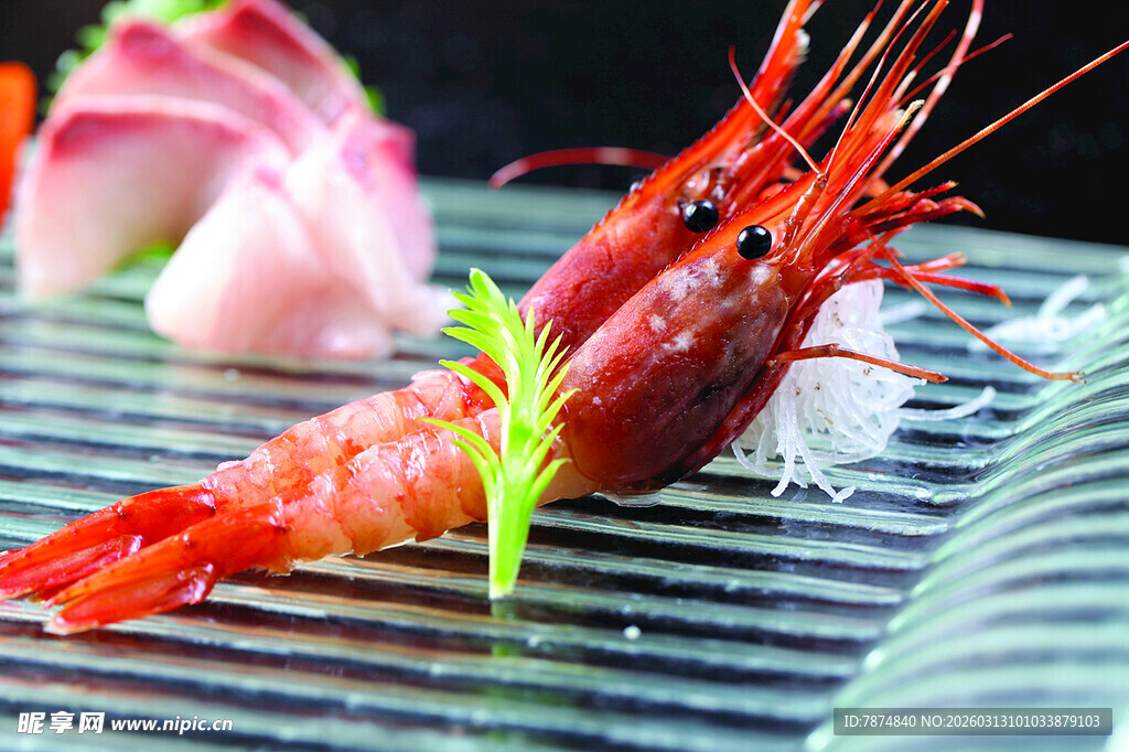 精致刺身甜虾摆盘