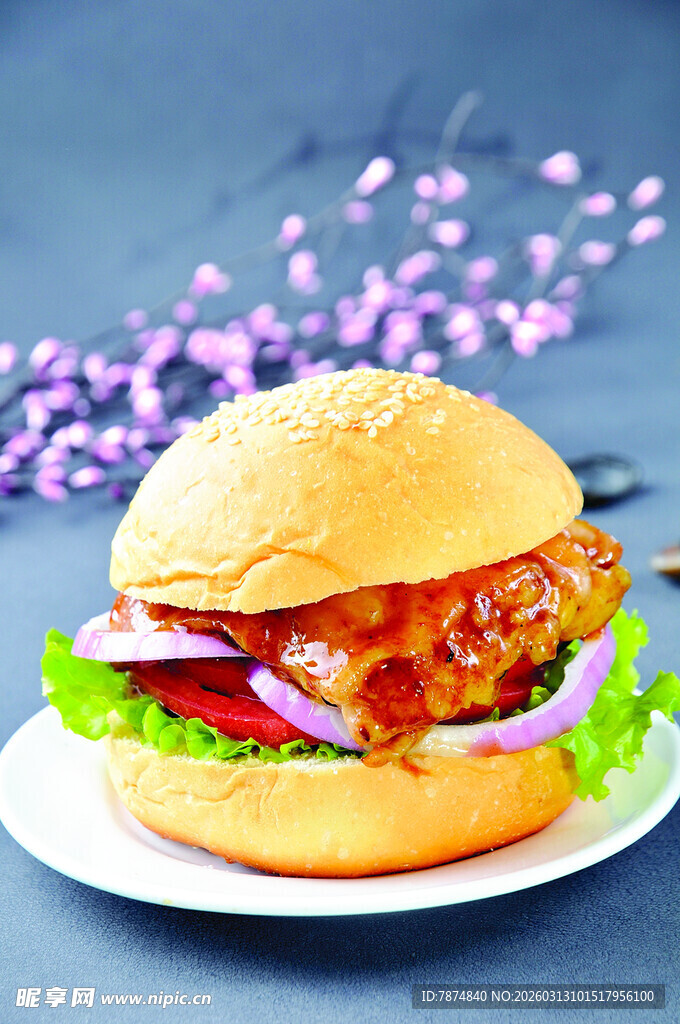 美味鸡肉汉堡 诱人色泽