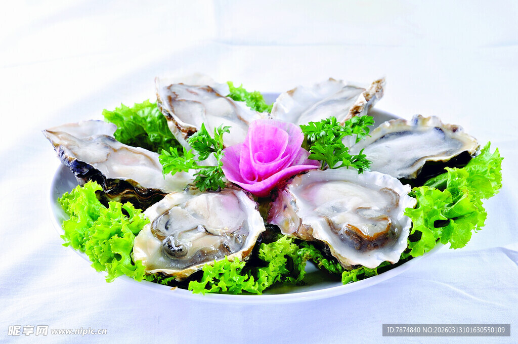 精美摆盘的新鲜生蚝