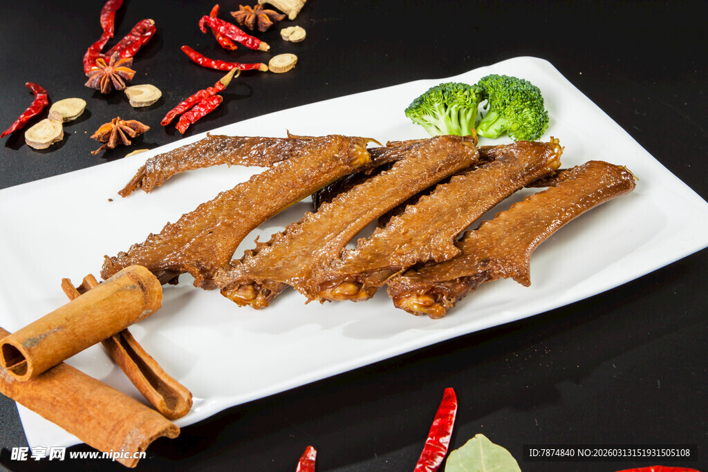 美味卤鸭翅摆放在盘中
