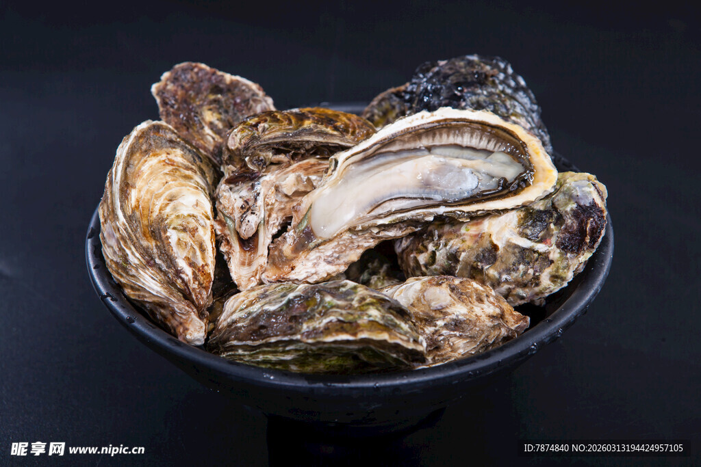 新鲜生蚝盛于碗中