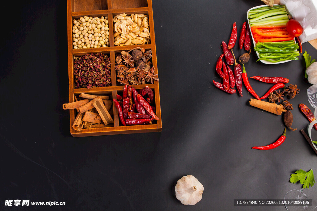 多样调料与新鲜食材展示