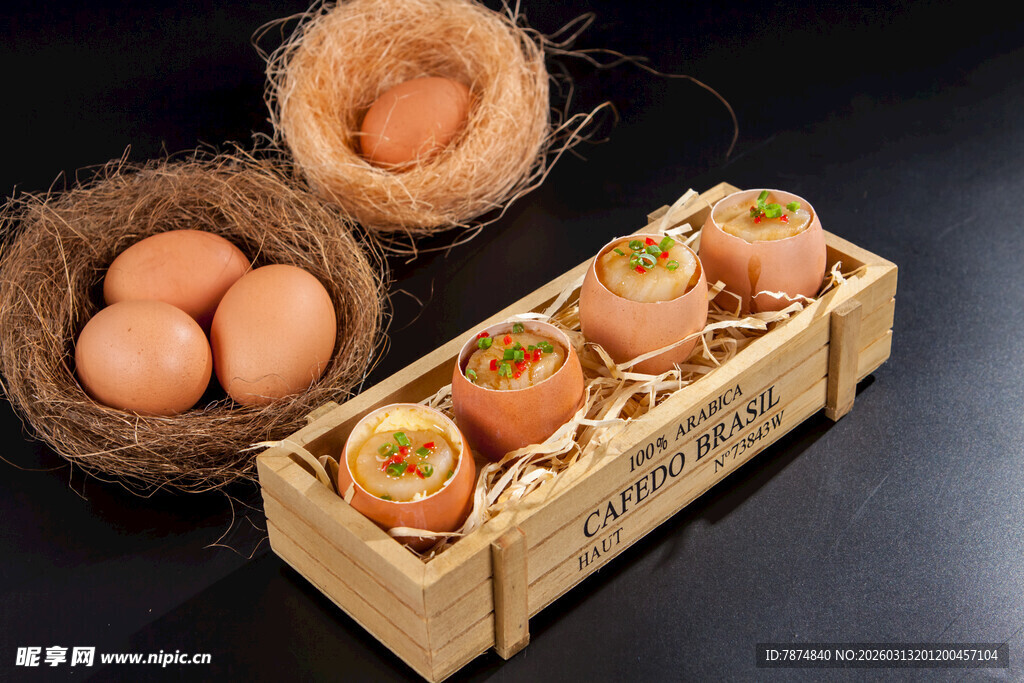 创意鸡蛋美食与鸟巢组合