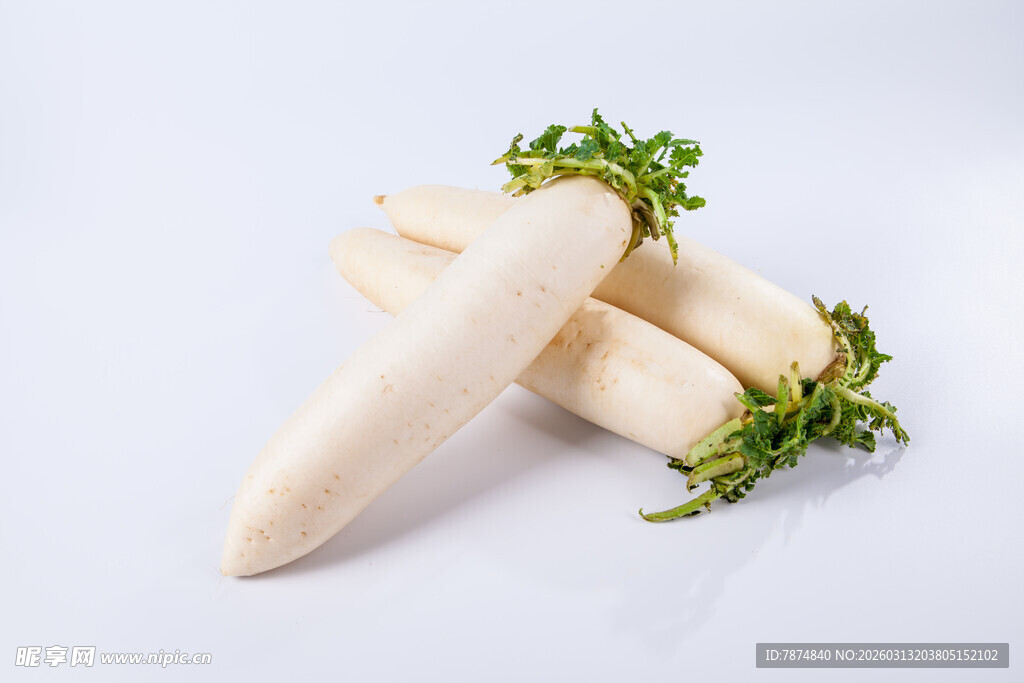 新鲜白萝卜配翠绿香草