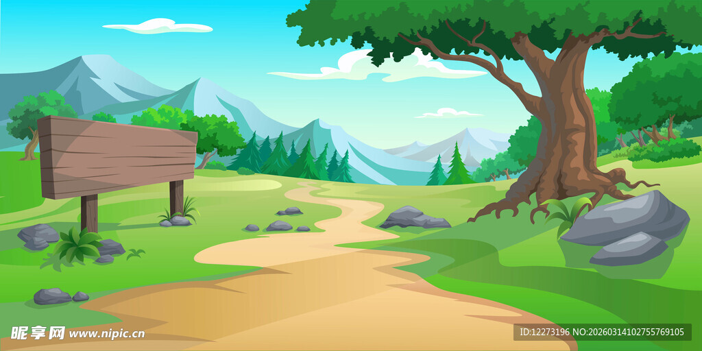 森林中的乡间小径场景