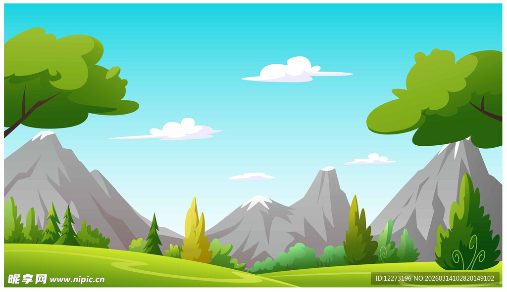 美丽山间草地风景图