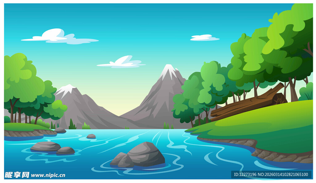 山间溪流风景图