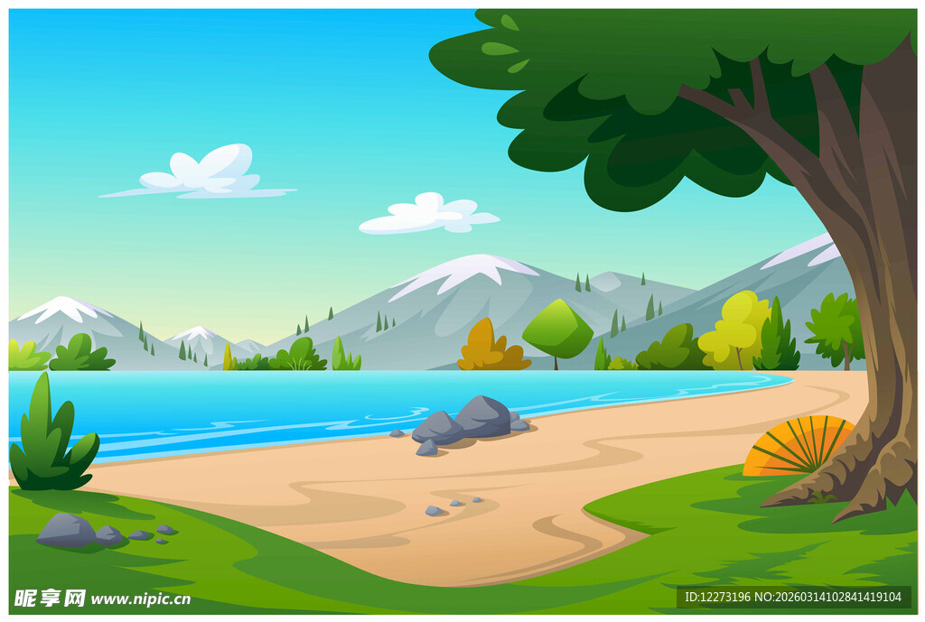 美丽湖畔自然风光图