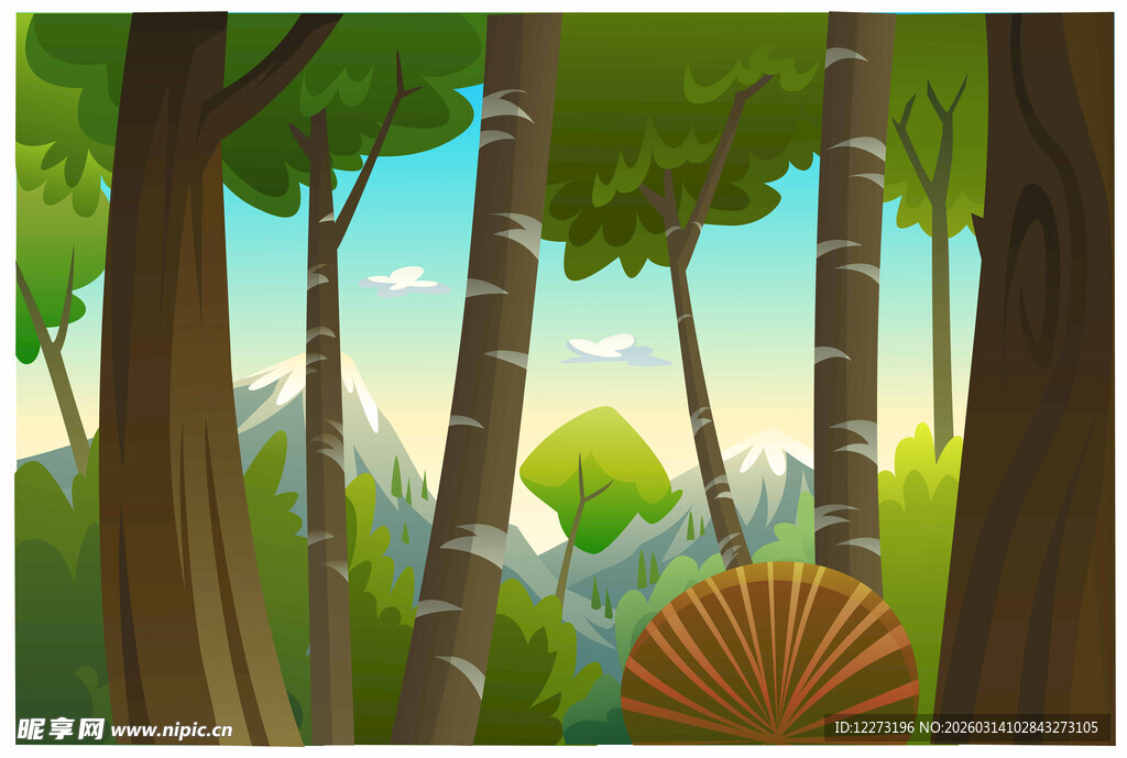 森林中的蘑菇与葱郁树木