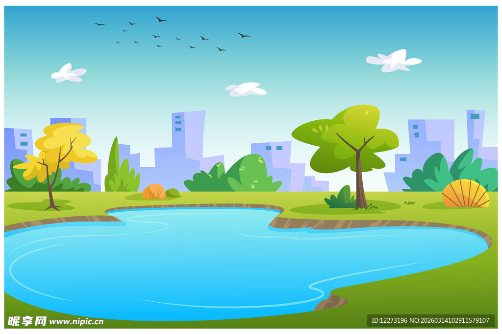 城市中的美丽湖畔风光