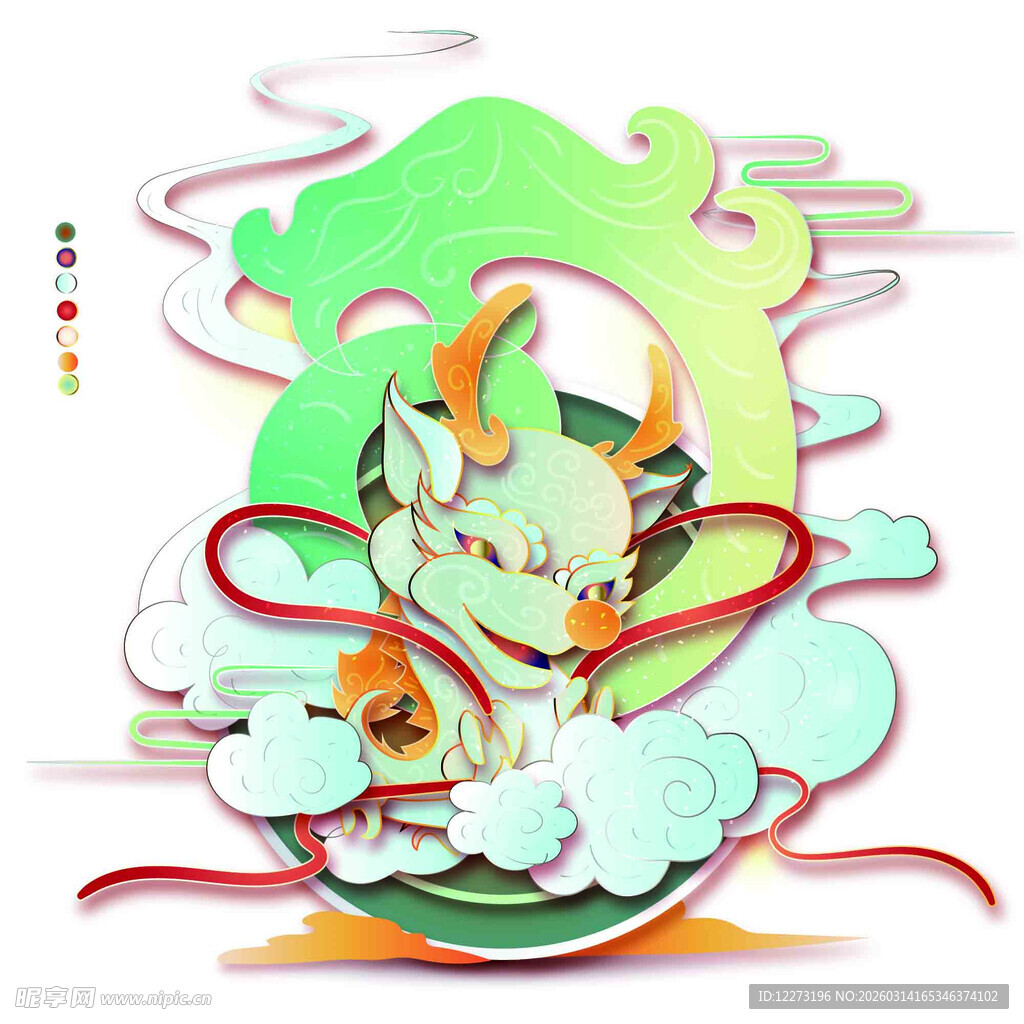 国风萌宠龙形象插画