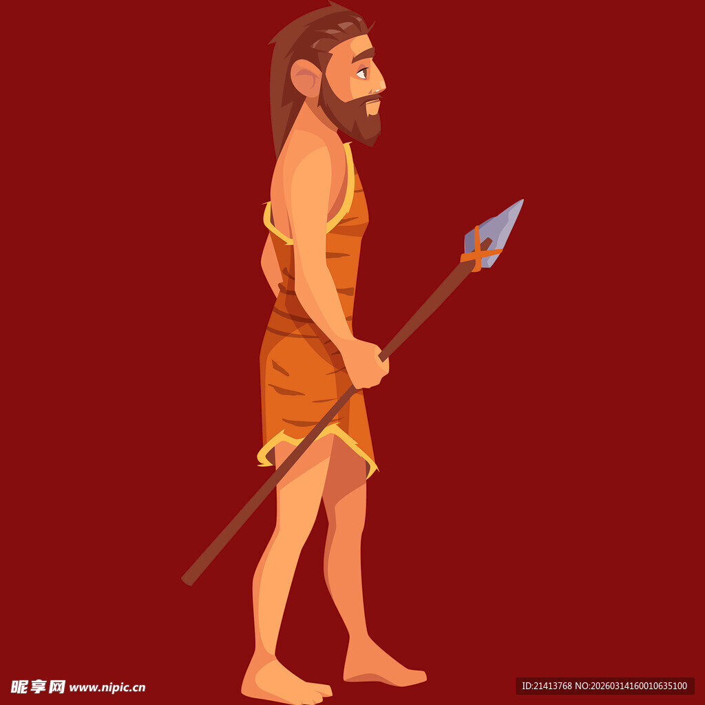 手持长矛的原始男性形象