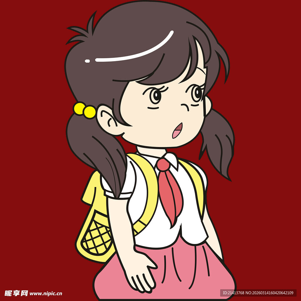 背着书包的可爱小女孩