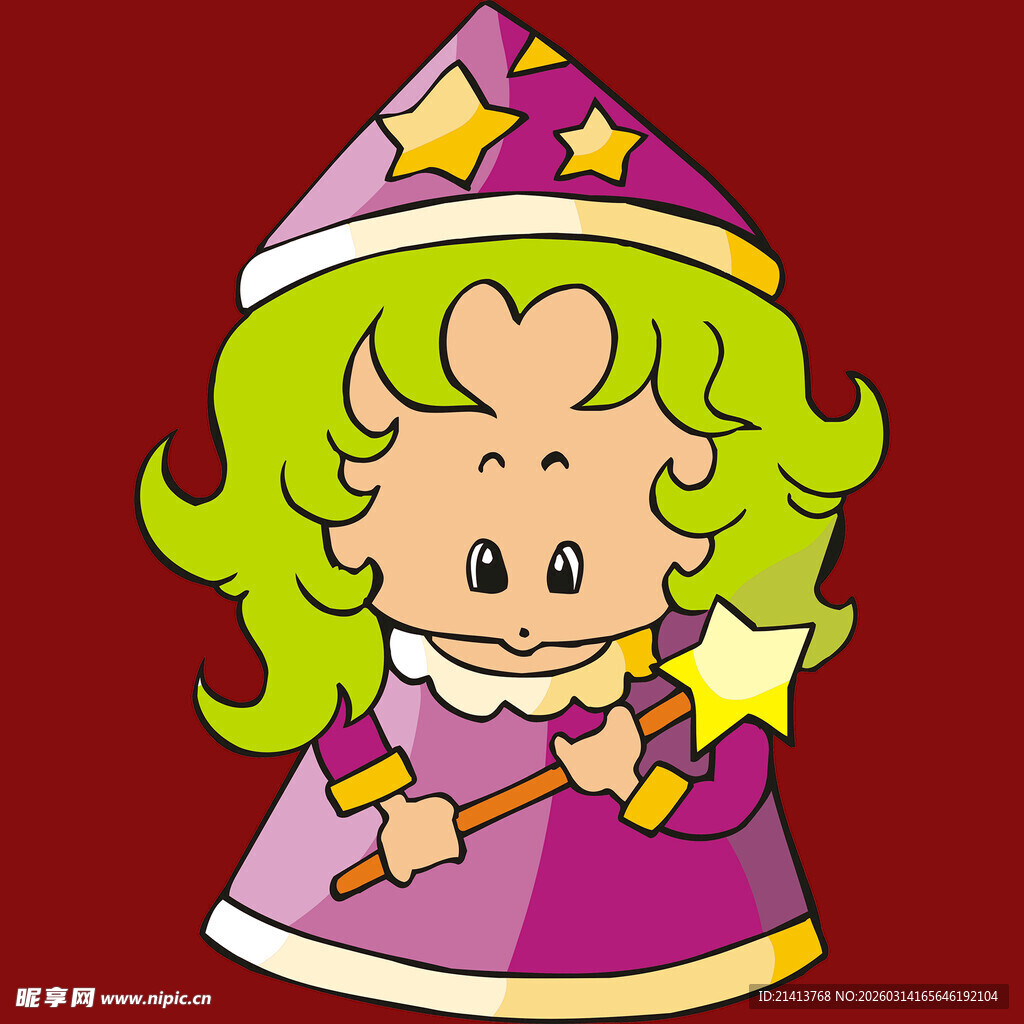 可爱小女巫手持魔法棒