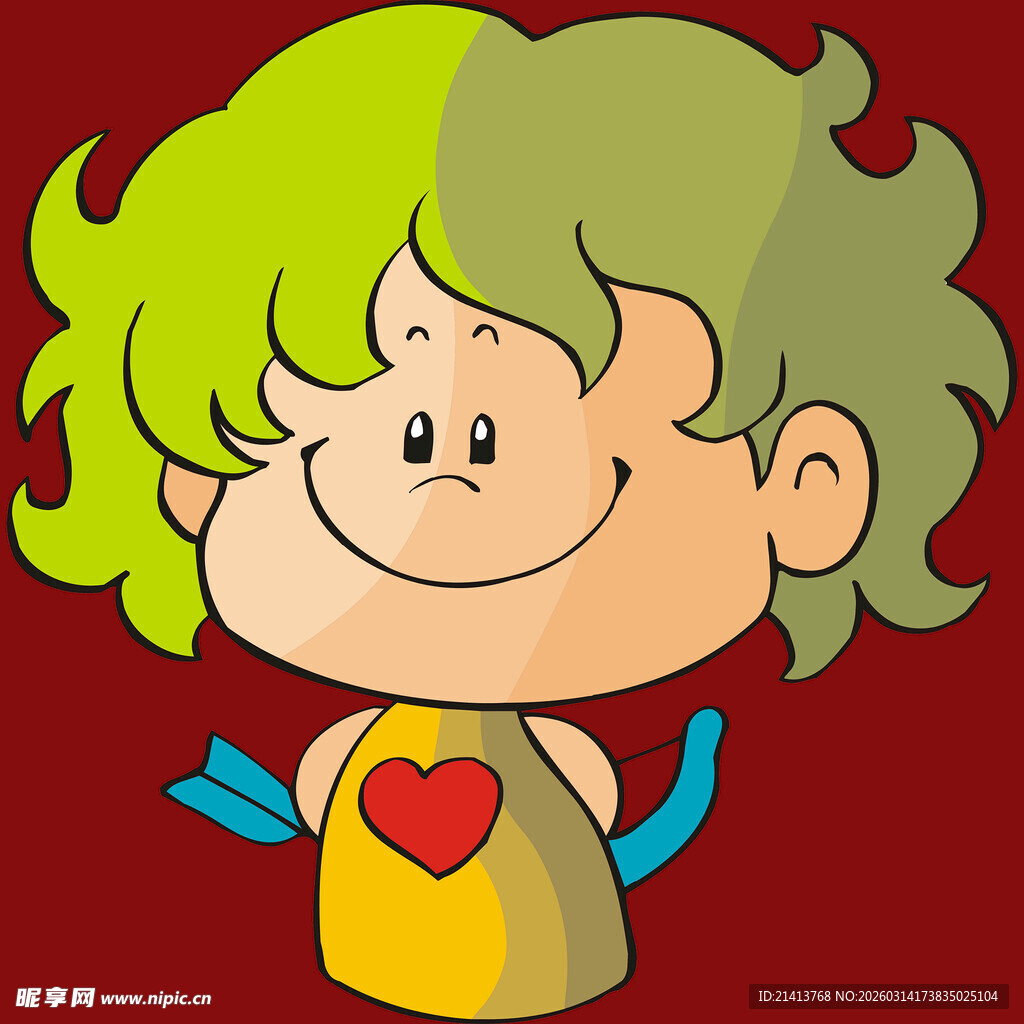 带心翼的卷发卡通小孩