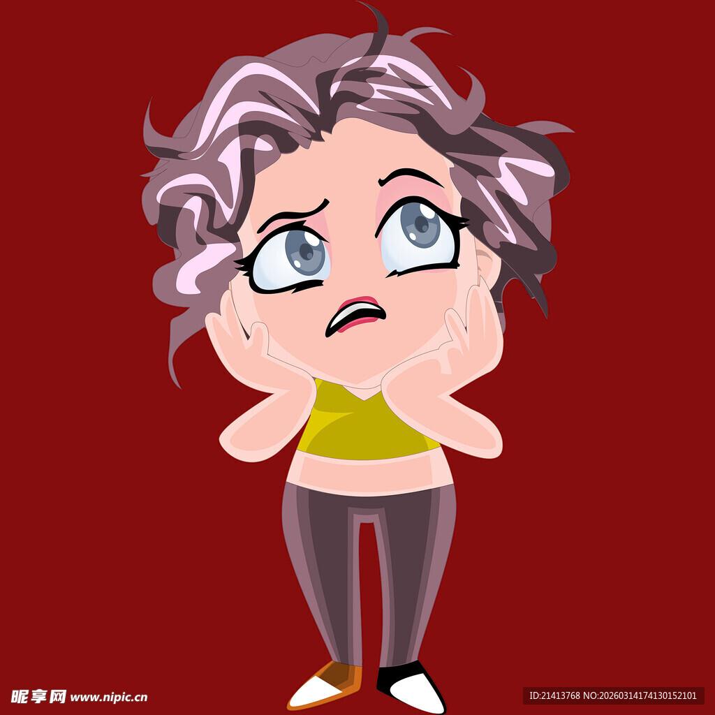 焦虑的卷发女性