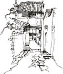 古巷民居线描图