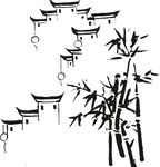 水墨风中式建筑与翠竹