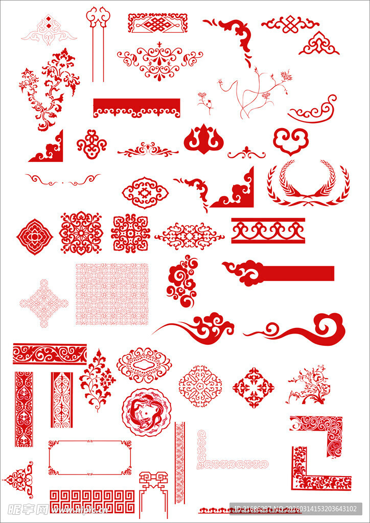 中式红色传统装饰图案集合