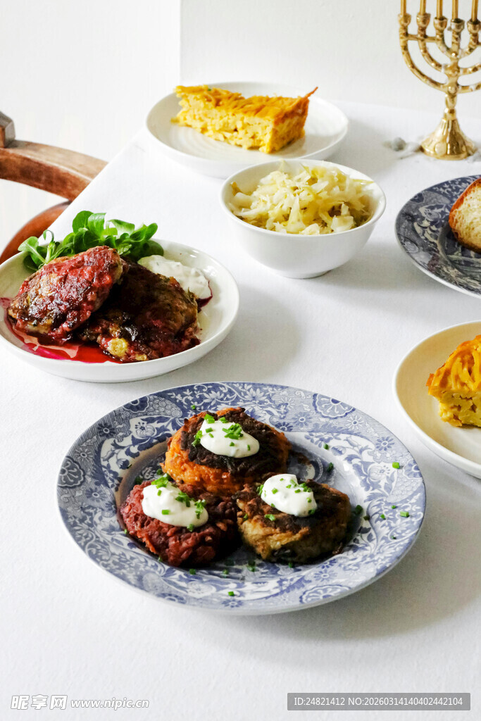 丰盛犹太美食摆盘展示