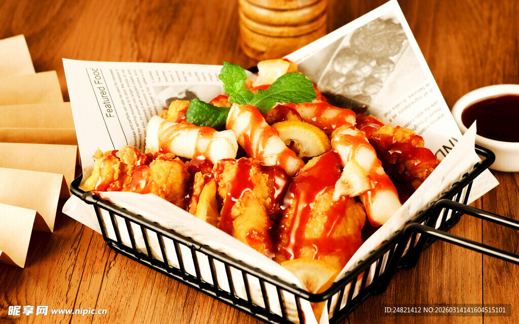 美味韩式炸鸡摆盘展示