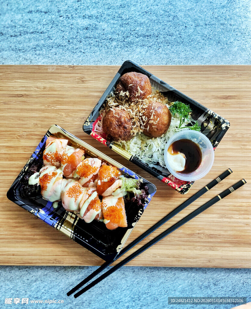 美味寿司套餐与筷子