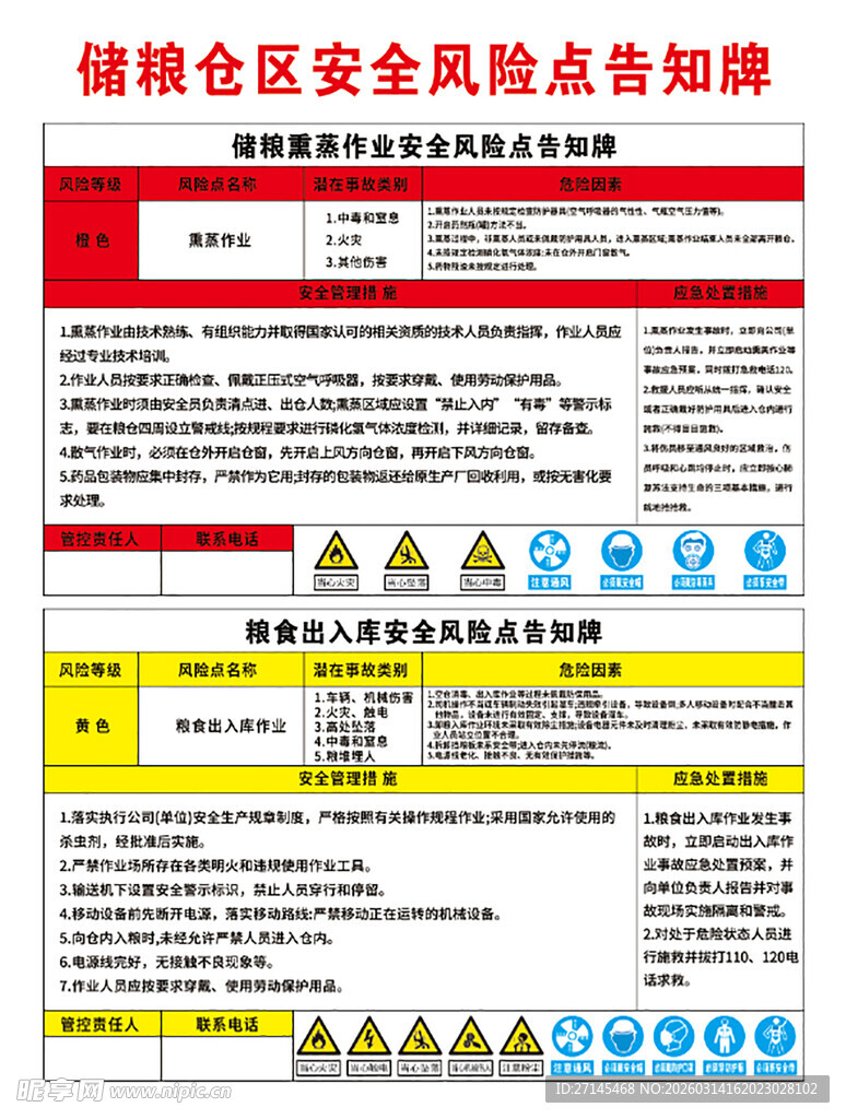 储粮仓区安全风险点告知牌 