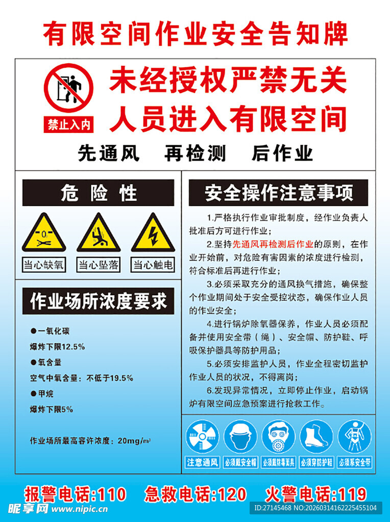 有限空间作业安全告知牌