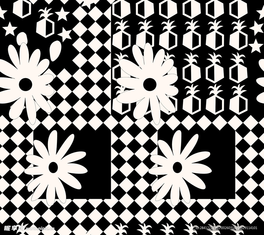 黑白花卉几何图案设计