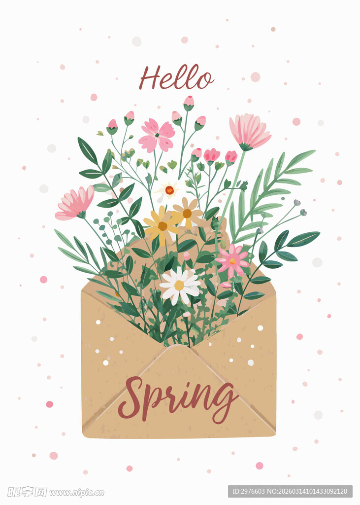 春日信封中的花卉插画