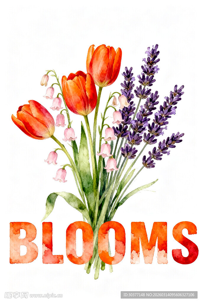 郁金香与薰衣草花束