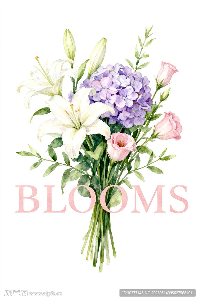 手绘多彩花卉花束