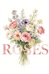 手绘多彩玫瑰花束插画