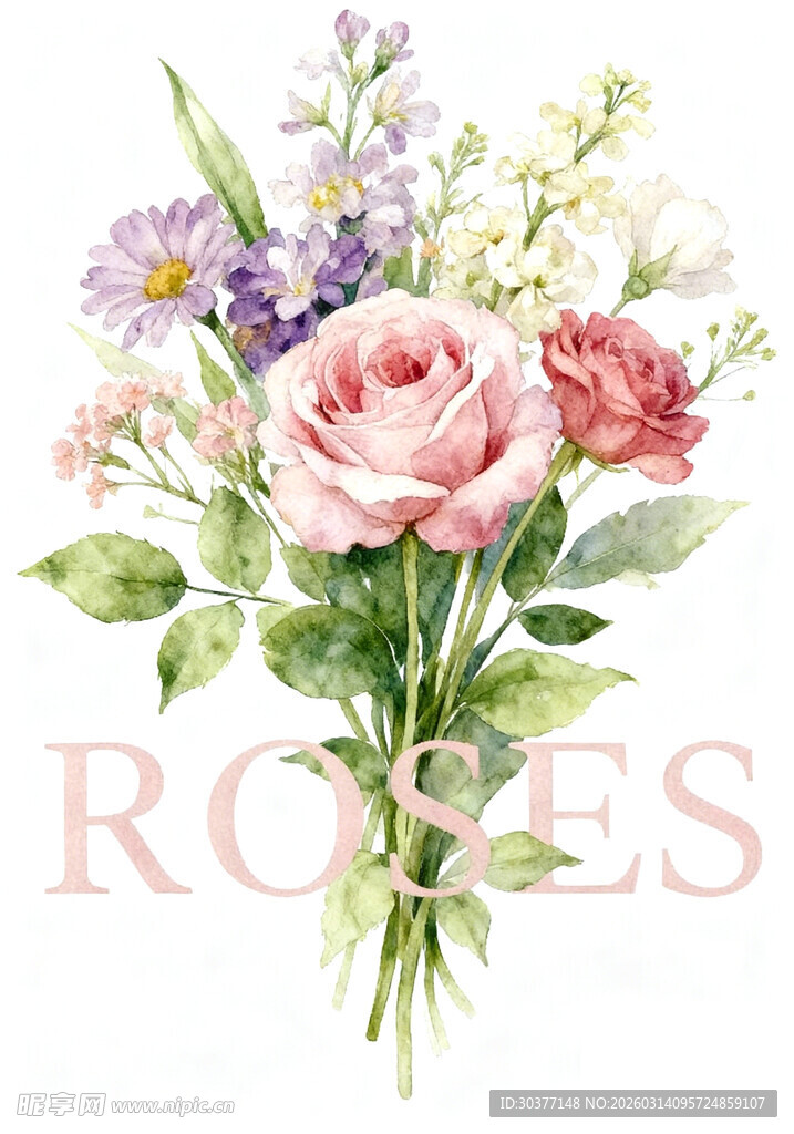 粉色玫瑰花卉插画