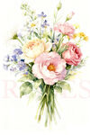 水彩绘就的缤纷花卉束