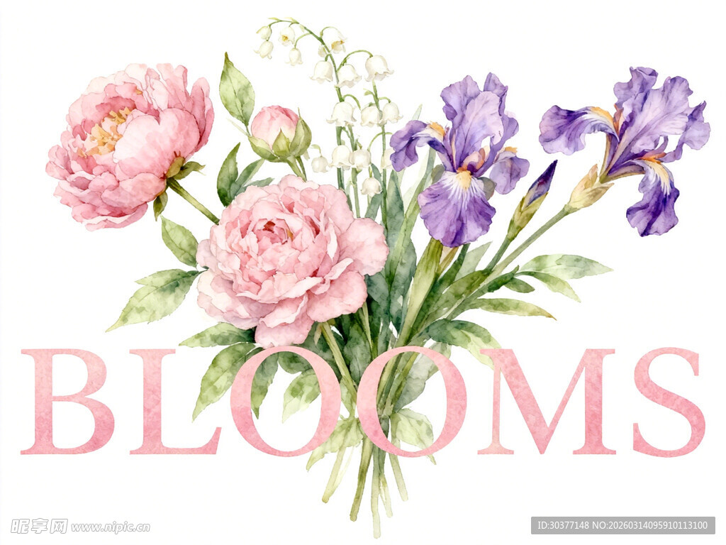 粉色紫色花卉插画