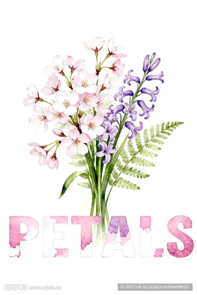 清新花卉组合 PETALS字样