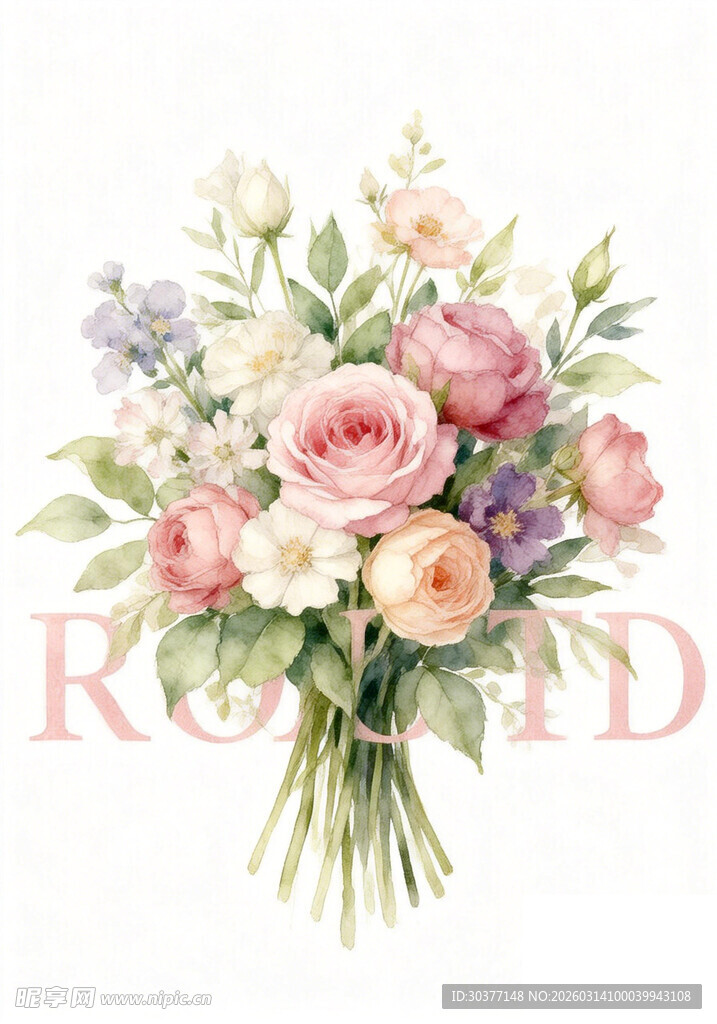 手绘浪漫花卉花束插画