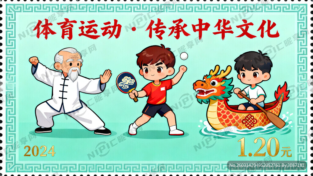 把体育运动卡通画设计到邮票中去