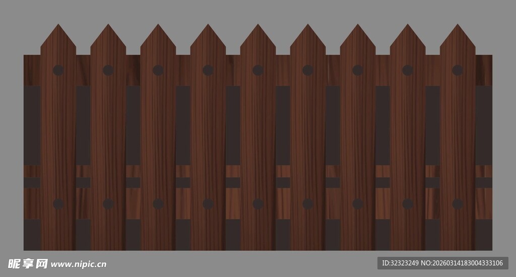 棕色尖顶木质围栏