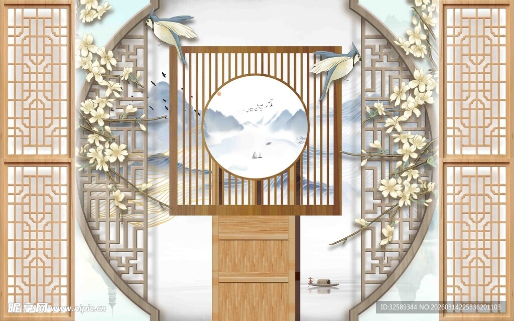 中式古典园林门洞景观